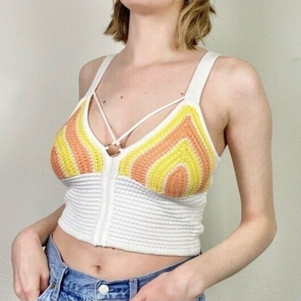 NWT Plus Size Madden NYC Y2k Style White Yellow Orange Crochet Knit Bralette